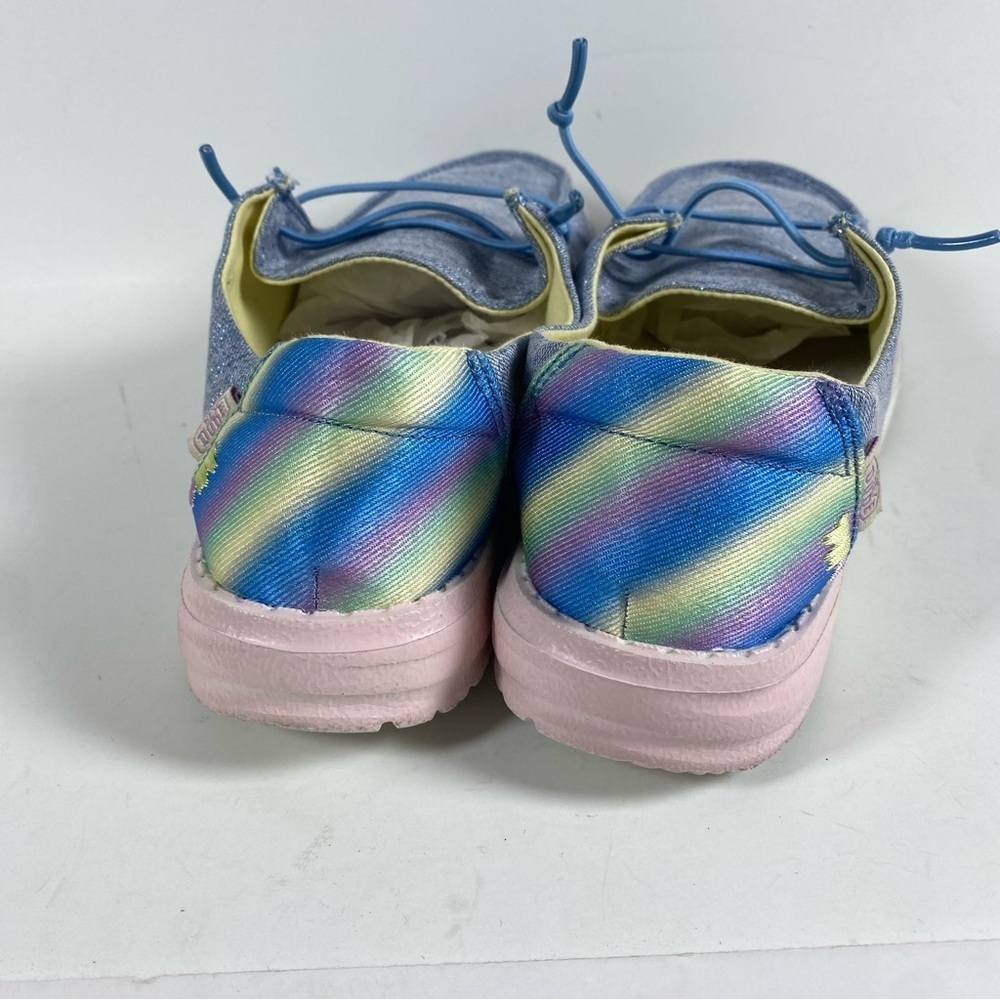 Hey Dude Kids Wendy Moc Toe Sneaker Light Blue Sparkle Denim Shoes size Y5 Youth - Picture 5 of 9